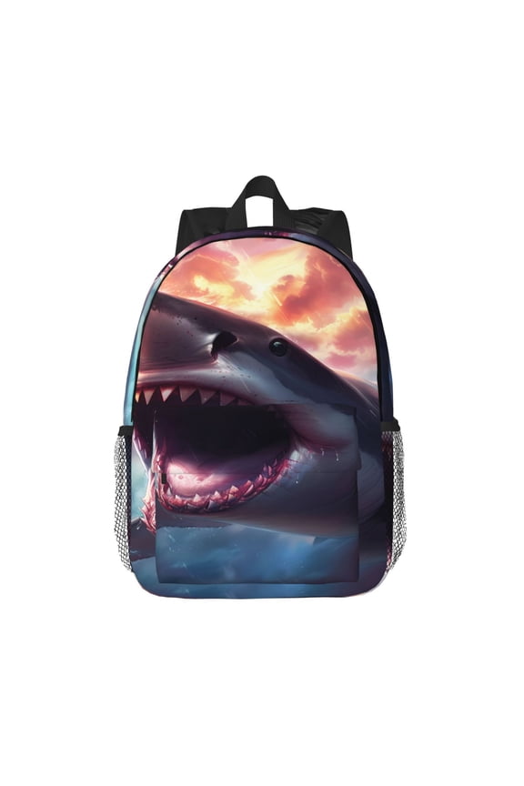 Dramatic Shark Attack Pattern Student Backpack Water-resistant Backpack 15-inch Laptop Backpack Lightweight Adjustable School Backpack
