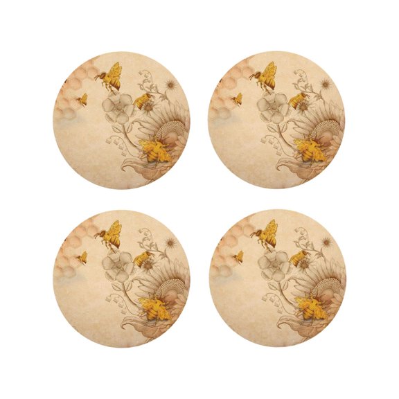 Rateoe Drawing Drink Coasters Set of 4 Leather Coasters Spill Protection for Table Desk,Durable and Non Slip Leather Coaster ,4 Inches Drink Mats-Round Shape