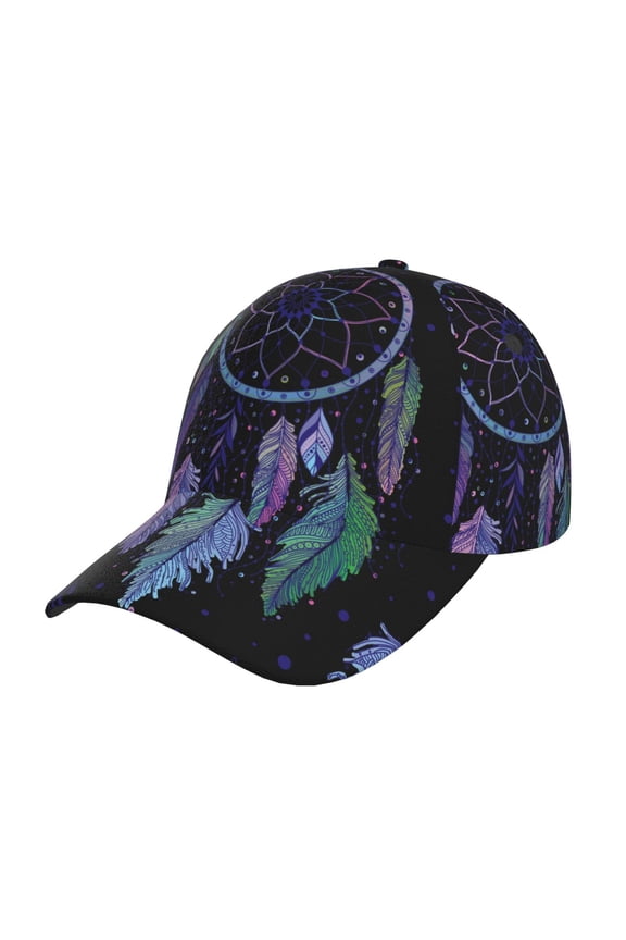 Dreamcatcher With Colorful Feathers Pattern Mens Baseball Cap Adjustable Curved Brim Hat, Soft Cotton Sports Cap for Outdoor, Casual, and Everyday Wear, Comfortable & Breathable