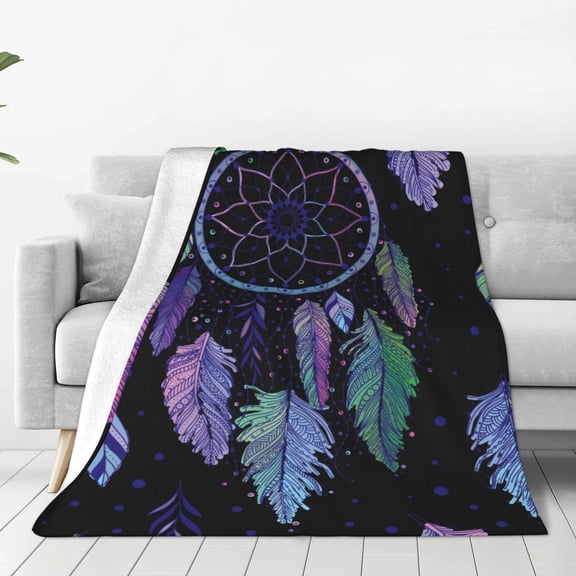 Rateoe Dreamcatcher With Colorful Feathers Print Fuzzy Fleece Throw Blanket Extra Large,Super Soft,Fluffy and Warm Blankets for Couch,Bed,All Season Use (50"x40")