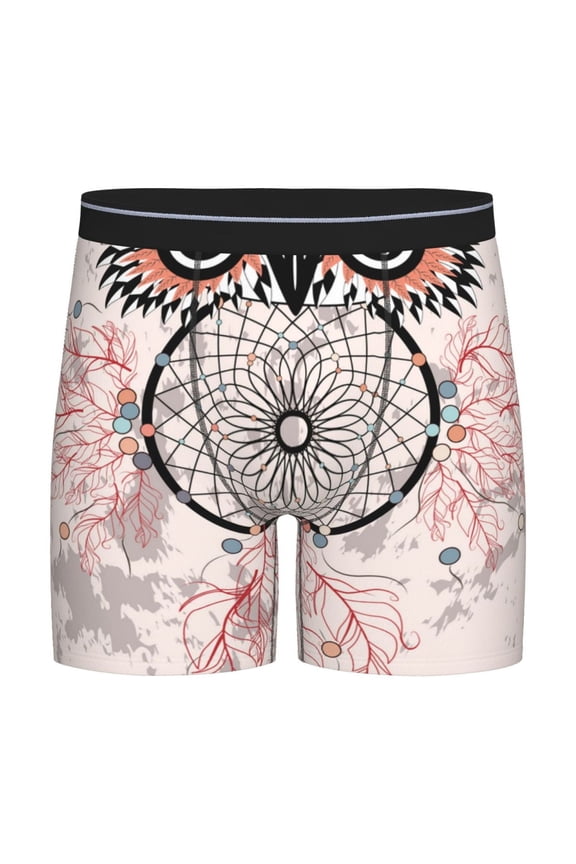 Dreamcatcher With Owl Print Men’s Underwear Boxer Briefs Soft Comfortable Underwear Boxer Briefs, Long Leg Briefs,Anti-chafing Boxer Briefs