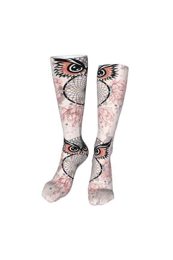 Dreamcatcher With Owl print Women's Men's Novelty 20in Crew Socks Cotton Socks Knee High Socks for Walking,Running,Nurses,Pregnancy-One Size