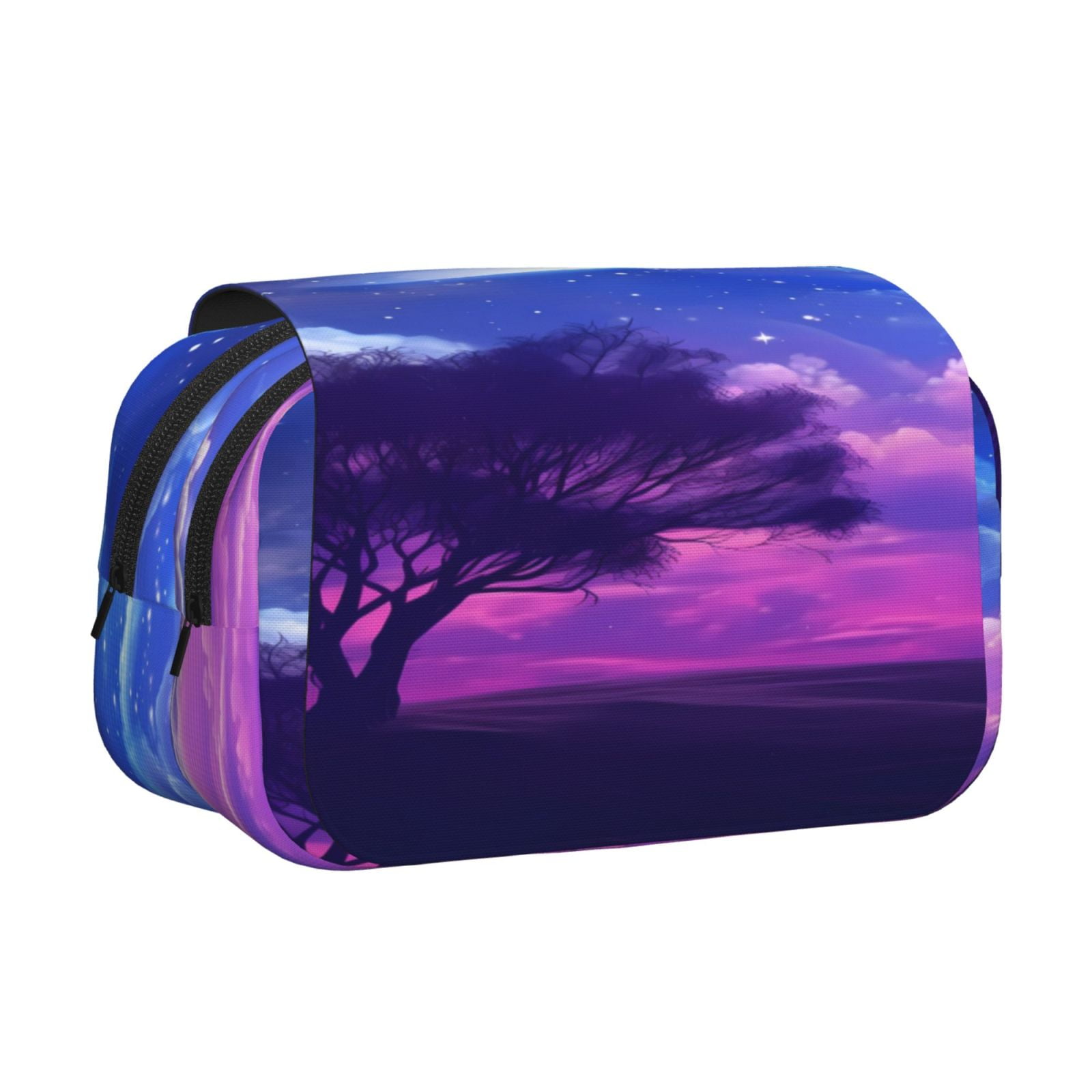 Rateoe Dreamy Colorful Starry Sky Pattern Double Clamshell Pen Case, Storage Organizer with Two Zipper Compartments– Holds Up to 50 Pencils & Pens