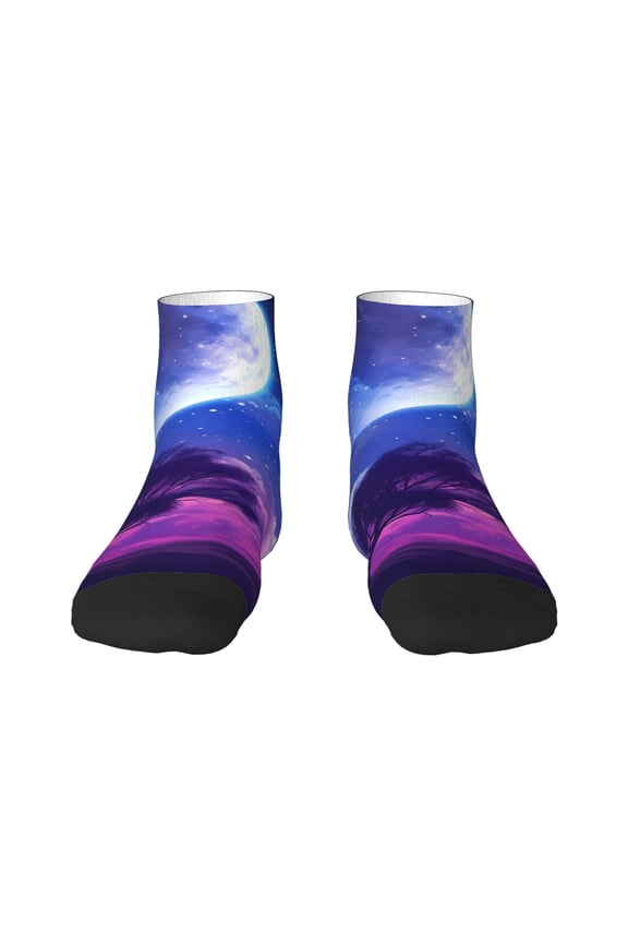 Dreamy Colorful Starry Sky Pattern Quarter Crew Socks,Toe Seamed Ankle Socks,Cotton Cushioned Breathable Athletic Crew Sports Socks