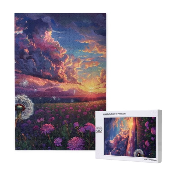 Rateoe Dreamy Dandelion Sunset Pattern Wooden Picture Puzzle ,1000 Piece Jigsaw Puzzle ,Family Fun Puzzle, Home Décor Puzzle, Gift Puzzle(Vertical style)