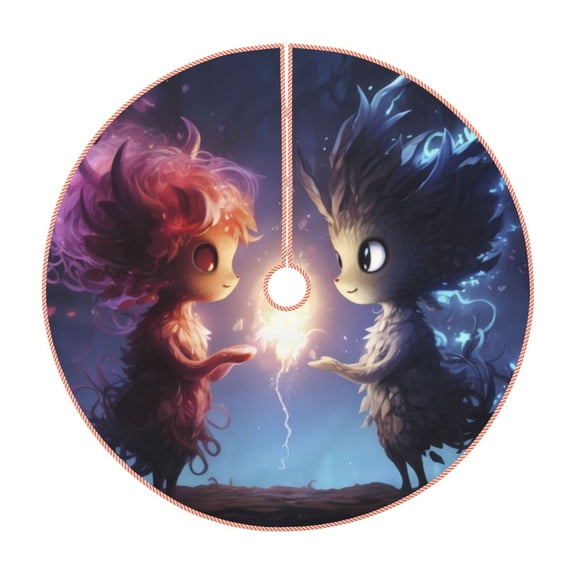 Rateoe Dreamy Forest Elf Pattern Christmas Tree Skirt with Ties , Christmas Tree Decorations, Farmhouse Christmas Decor Xmas Holiday Decorations-30"