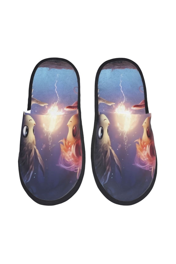 Dreamy Forest Elf Pattern Fuzzy Slippers Fuzzy Soft House Slippers Plush Furry Warm Cozy Open Toe Fluffy Home Shoes-Large