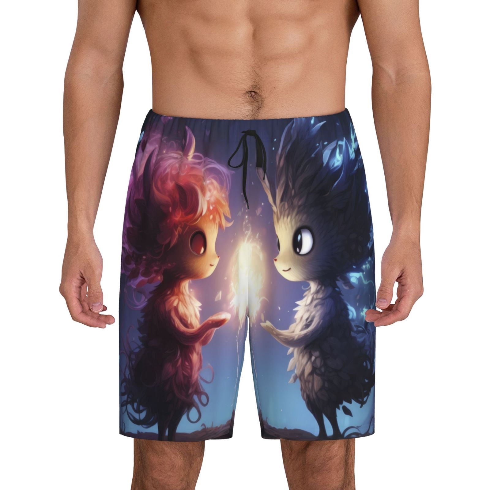 Rateoe Dreamy Forest Elf Print Men's Lounge Shorts – Soft & Breathable Pajama Bottoms with Pockets, Elastic Waistband, Lightweight Sleepwear for Nightwear & Loungewear-Medium