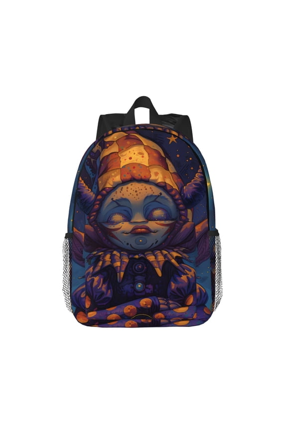 Dreamy Jester Under Stars Pattern Student Backpack Water-resistant Backpack 15-inch Laptop Backpack Lightweight Adjustable School Backpack