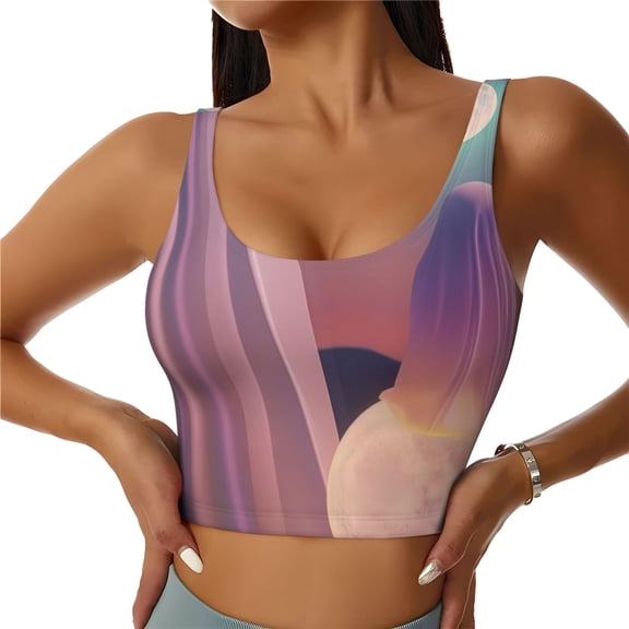 Rateoe Dreamy Moonlit Window Print Womens' Sports Bras Scoop Neck Sports Vest- Padded U Back Seamless High Impact Support-Large