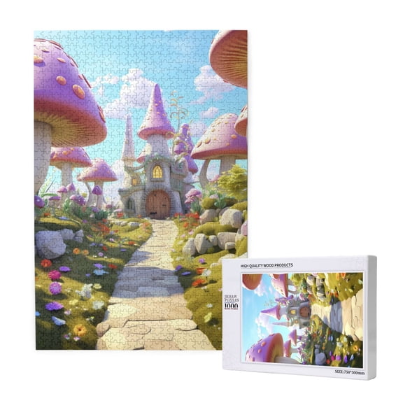 Rateoe Dreamy Mushroom House Pattern Wooden Picture Puzzle ,1000 Piece Jigsaw Puzzle ,Family Fun Puzzle, Home Dcor Puzzle, Gift Puzzle(Vertical style)