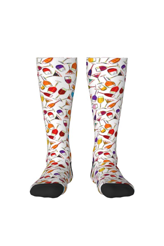 Drink And Cocktail Glasses Pattern Women’s Knee High Crew Socks,Trouser Socks Comfortable, Breathable, Moisture-Wicking and Soft