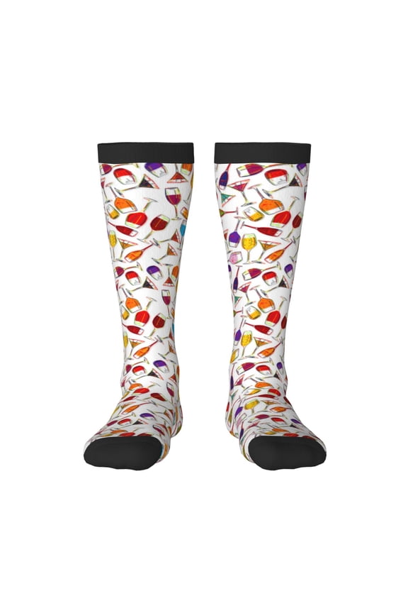Drink And Cocktail Glasses Pattern Women’s Knee High Crew Socks,Trouser Socks Comfortable, Breathable, Moisture-Wicking and Soft
