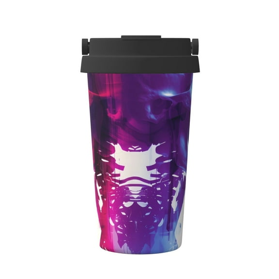 Rateoe Dual Skulls Colorful Fusion Pattern Travel Coffee Mug Tumbler with Flip Lid | Reusable Insulated Stainless Steel Cold Brew Iced Coffee Cup Thermos