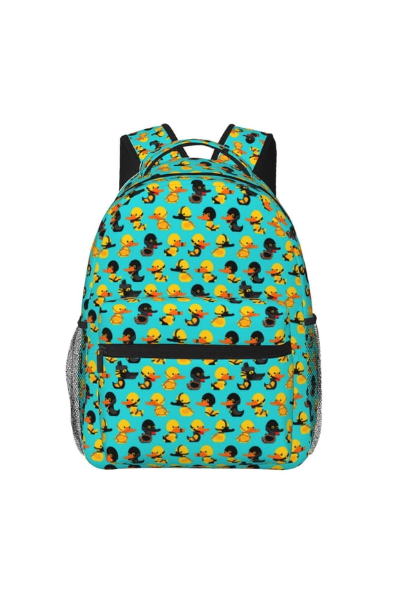Duck In Black Suit Pattern Casual Backpack for School, Work, Travel Adjustable Straps, Multiple Compartments Ergonomic Design, Fits Laptops and Tablets