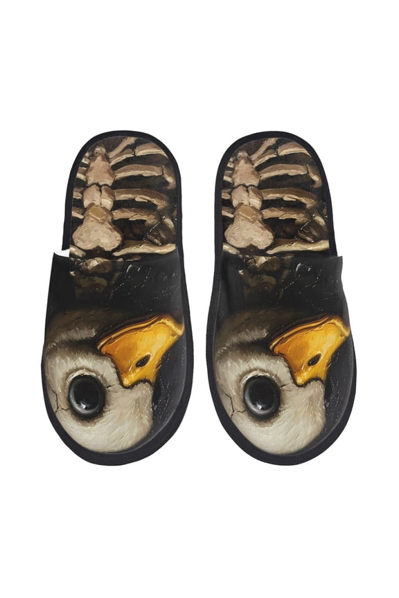 Duck Bones Pattern Fuzzy Slippers Fuzzy Soft House Slippers Plush Furry Warm Cozy Open Toe Fluffy Home Shoes-Medium