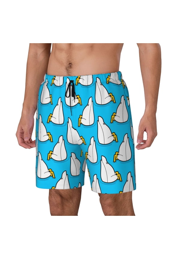 Duck Dives Pattern Men’s Swim Shorts with Compression Liner – Double-Layered Quick-Dry Swimwear, Comfortable & Stretchy Beach Shorts-Small
