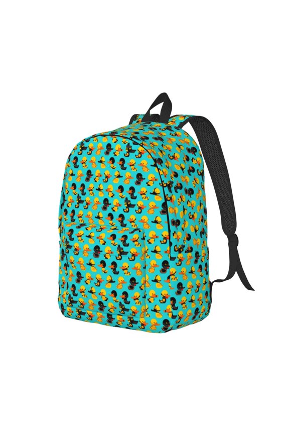Duck In Black Suit Pattern Durable Canvas Backpack for Men & Women – Stylish & Lightweight – Adjustable Straps, Multiple Pockets – Fits 15-17 Inch LaptopsSmall