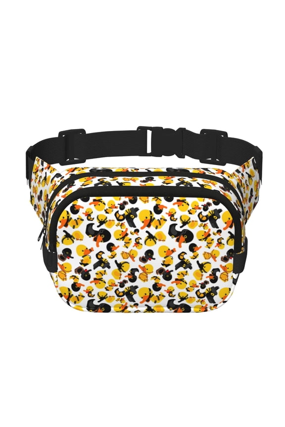 Duck In Black Suit1 Print Fanny Pack Belt Bag for Women and Men, Square Double-Layer Waterproof Waist Pack with Adjustable Strap for Hiking, Jogging, Cycling