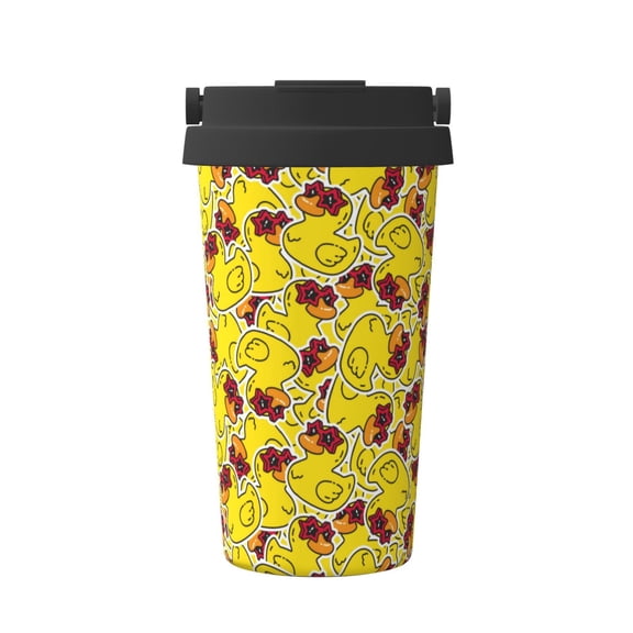 Rateoe Duck with Star Sunglasses Pattern Travel Coffee Mug Tumbler with Flip Lid | Reusable Insulated Stainless Steel Cold Brew Iced Coffee Cup Thermos