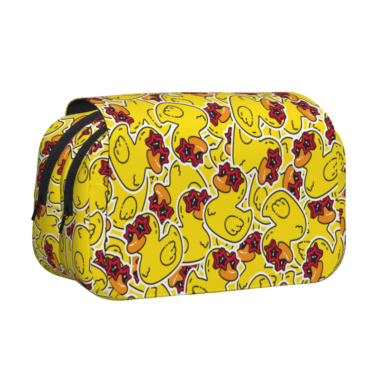 Rateoe Duck with Star Sunglasses Pattern Double Clamshell Pen Case, Storage Organizer with Two Zipper Compartments– Holds Up to 50 Pencils & Pens