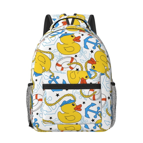 Rateoe Ducks and Anchors Pattern Durable Student Backpack Laptop Bag- Ergonomic Design, Waterproof Twill Fabric - Ideal for School, Travel, and Outdoor Activities
