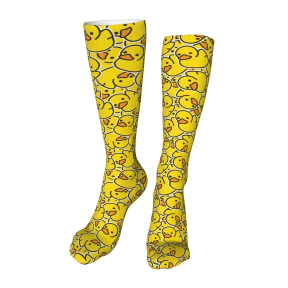 Rateoe Ducky Cartoon Animal Yellow print Women's Men's Novelty 20in Crew Socks Cotton Socks Knee High Socks for Walking,Running,Nurses,Pregnancy-One Size
