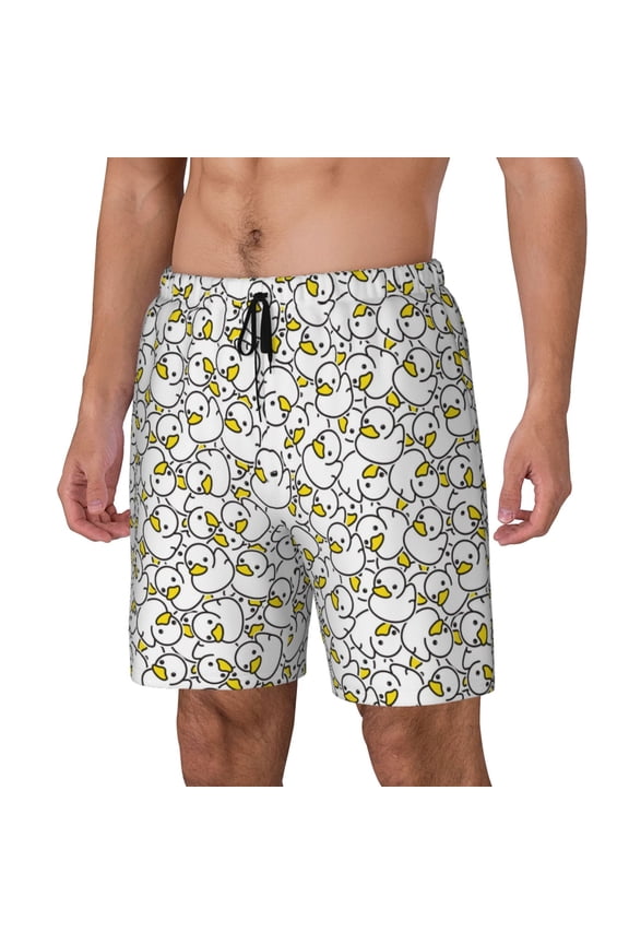 Ducky Pattern Men’s Swim Shorts with Compression Liner – Double-Layered Quick-Dry Swimwear, Comfortable & Stretchy Beach Shorts-Large