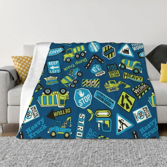 Rateoe Dump Truck Pattern Flannel Throw Blanket, Ultra-soft Blanket for Bed, Couch, Car, Hypoallergenic Anti-pilling blanket-