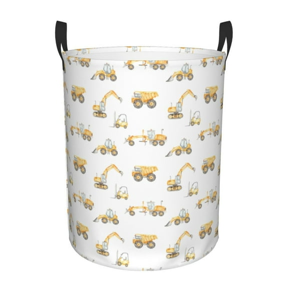 Rateoe Dump Truck Pattern Round Laundry Hamper Basket, Tall Hamper Basket for Blanket Storage, Nursery Clothes Hamper for Laundry in Bedroom and College Dorm-Medium