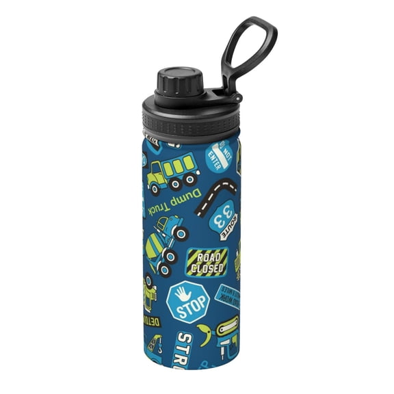 Rateoe Dump Truck Printed 18oz Sports Insulated Water Bottle, Double-Wall Stainless Steel Kettle with Leak-Proof Cap and Carry Loop, BPA-Free for Outdoor, Gym, Camping, and Travel