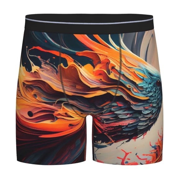 Rateoe Dynamic Fire Bird Art Print Men’s Underwear Boxer Briefs Soft Comfortable Underwear Boxer Briefs, Long Leg Briefs,Anti-chafing Boxer Briefs