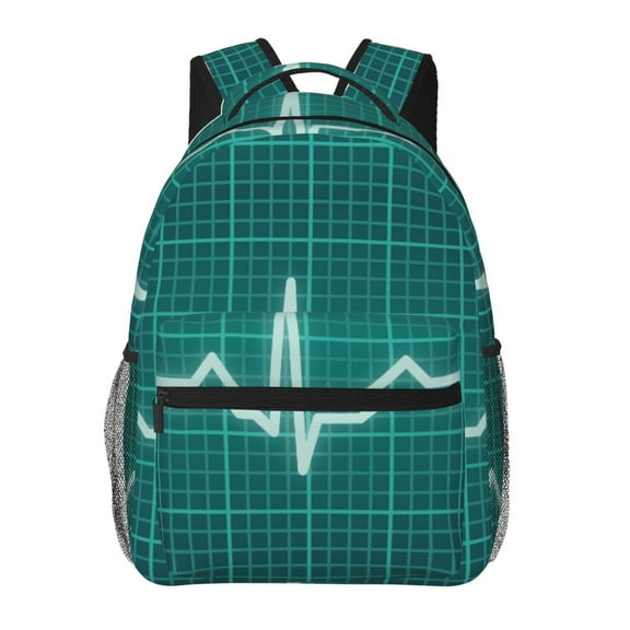 Rateoe ECG Wave Pattern Casual Backpack for School, Work, Travel – Adjustable Straps, Multiple Compartments – Ergonomic Design, Fits Laptops and Tablets