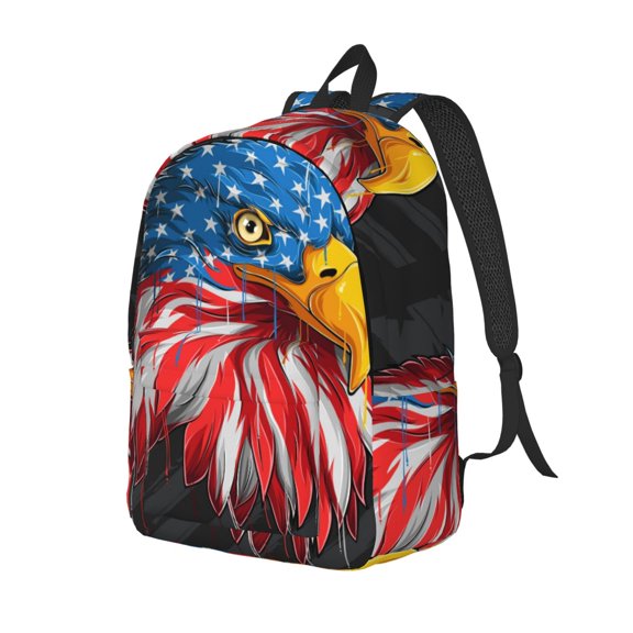 Rateoe Eagle Head With American Flag Pattern Durable Canvas Backpack for Men & Women – Stylish & Lightweight – Adjustable Straps, Multiple Pockets – Fits 15-17 Inch LaptopsSmall