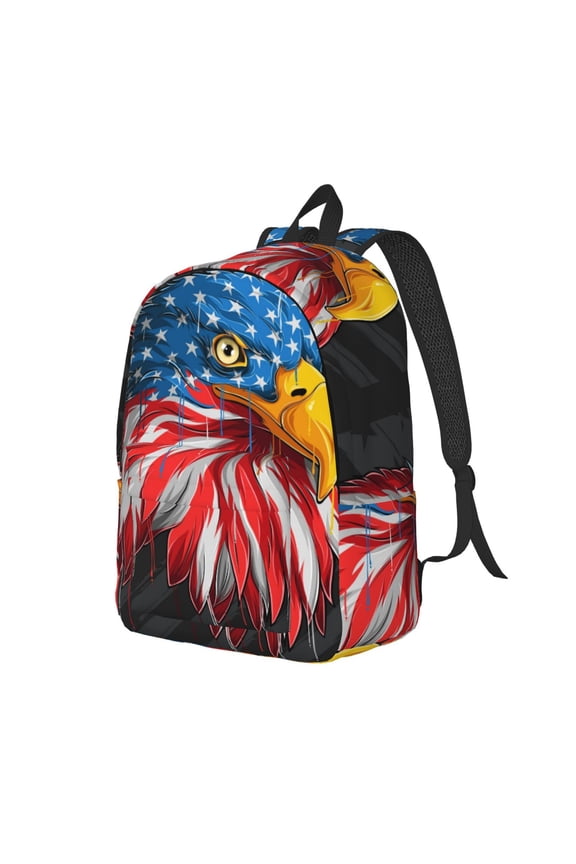 Eagle Head With American Flag Pattern Durable Canvas Backpack for Men & Women – Stylish & Lightweight – Adjustable Straps, Multiple Pockets – Fits 15-17 Inch LaptopsSmall