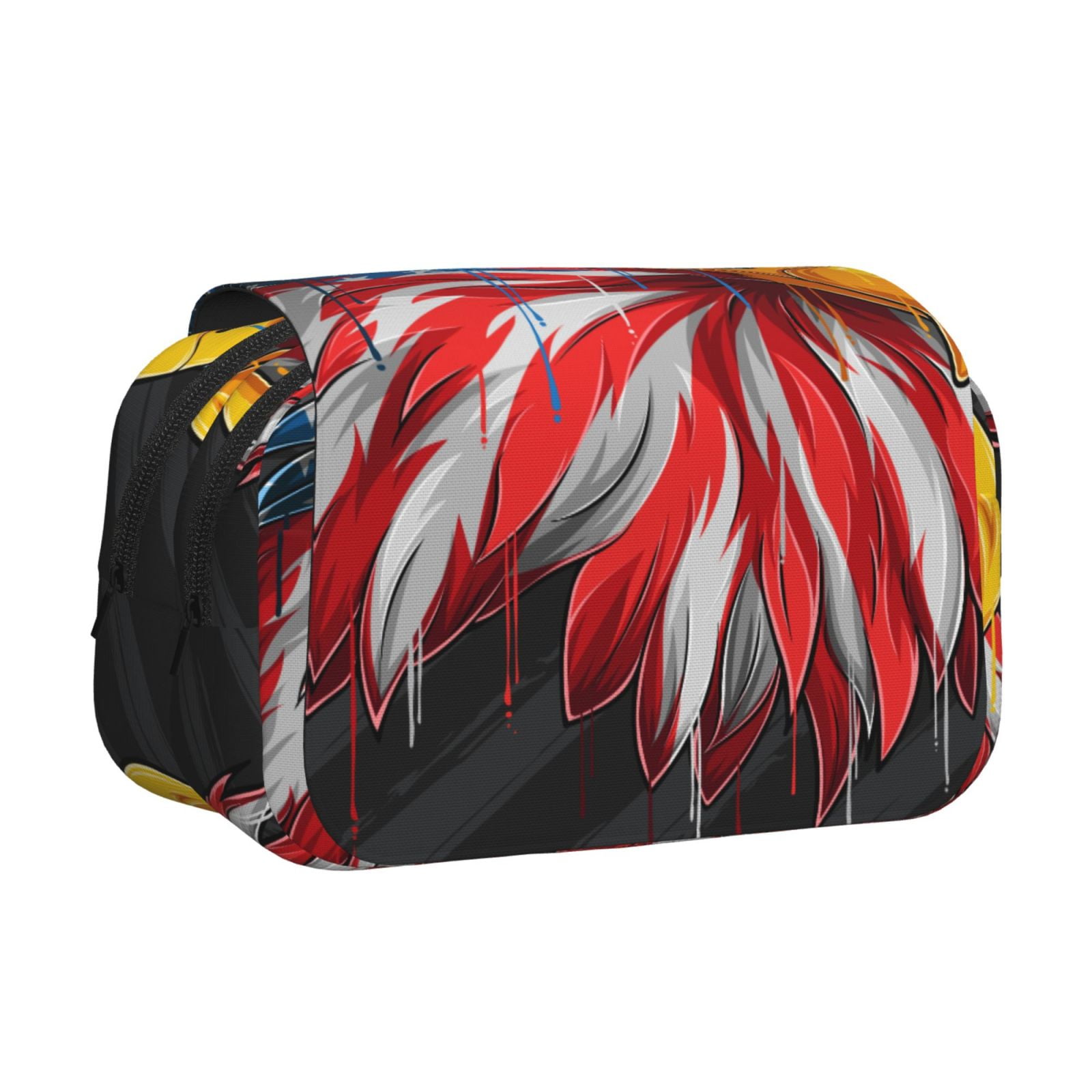 Rateoe Eagle Head With American Flag Pattern Double Clamshell Pen Case, Storage Organizer with Two Zipper Compartments– Holds Up to 50 Pencils & Pens