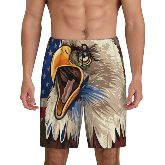 Rateoe Eagle With USA Flags Print Men's Lounge Shorts – Soft & Breathable Pajama Bottoms with Pockets, Elastic Waistband, Lightweight Sleepwear for Nightwear & Loungewear-3X-Large