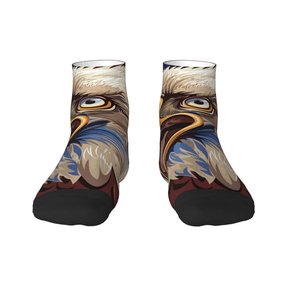 Rateoe Eagle With USA Flags Pattern Quarter Crew Socks,Toe Seamed Ankle Socks,Cotton Cushioned Breathable Athletic Crew Sports Socks