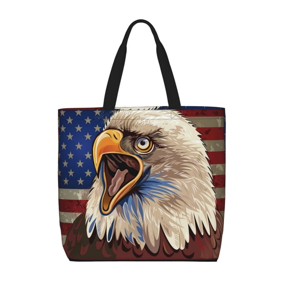 Rateoe Eagle With USA Flags Print Lightweight Tote Bag for Women, Water-Resistant Shoulder Bag with Zipper, Spacious Casual Handbag for Work, School, Shopping
