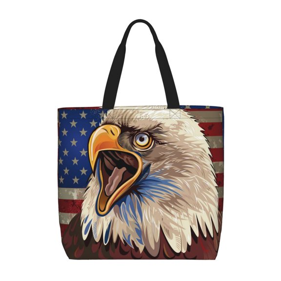 Rateoe Eagle With USA Flags Print Lightweight Tote Bag for Women, Water-Resistant Shoulder Bag with Zipper, Spacious Casual Handbag for Work, School, Shopping