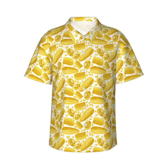 Rateoe Ears Of Corn Pattern Men’s Hawaiian Shirt – Short Sleeve Button-Down Tropical Beach Shirt, Lightweight & Breathable Casual Aloha Shirt with Pocket,Medium