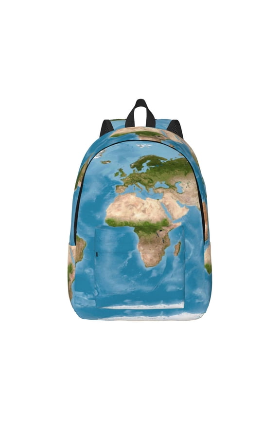 Earth View World Map Pattern Canvas College Laptop Backpack,Travel Daypack,Durable Rucksack Travel Notebook Bag School Backpack Book Bag for Men Women-Small