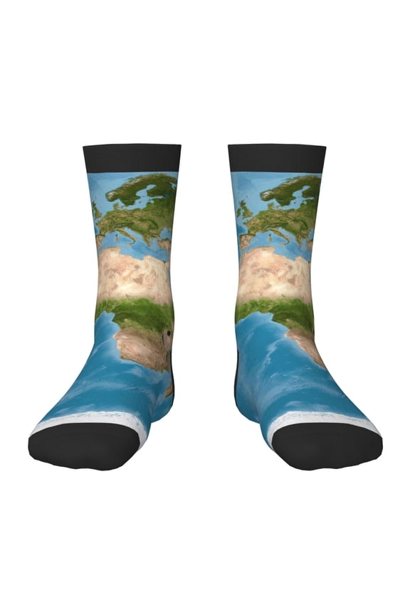 Earth View World Map Pattern Children's Socks, Socks Gifts ,kids Crew Soft Cotton Socks , Moisture-Wicking, Durable, Ideal for Daily Wear & Sports