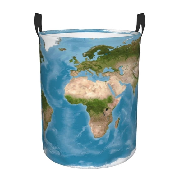 Rateoe Earth View World Map Pattern Round Laundry Hamper Basket, Tall Hamper Basket for Blanket Storage, Nursery Clothes Hamper for Laundry in Bedroom and College Dorm-Small