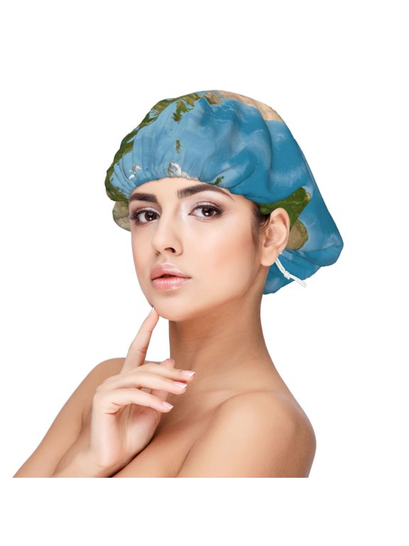 Earth View World Map Pattern Silk Satin Hair Bonnet for Sleeping, Adjustable Sleep Cap Turban for Women , Curly Straight Hair Long Large Braid