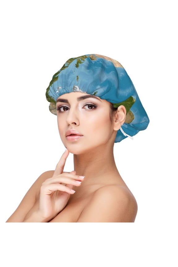 Earth View World Map Pattern Silk Satin Hair Bonnet for Sleeping, Adjustable Sleep Cap Turban for Women , Curly Straight Hair Long Large Braid