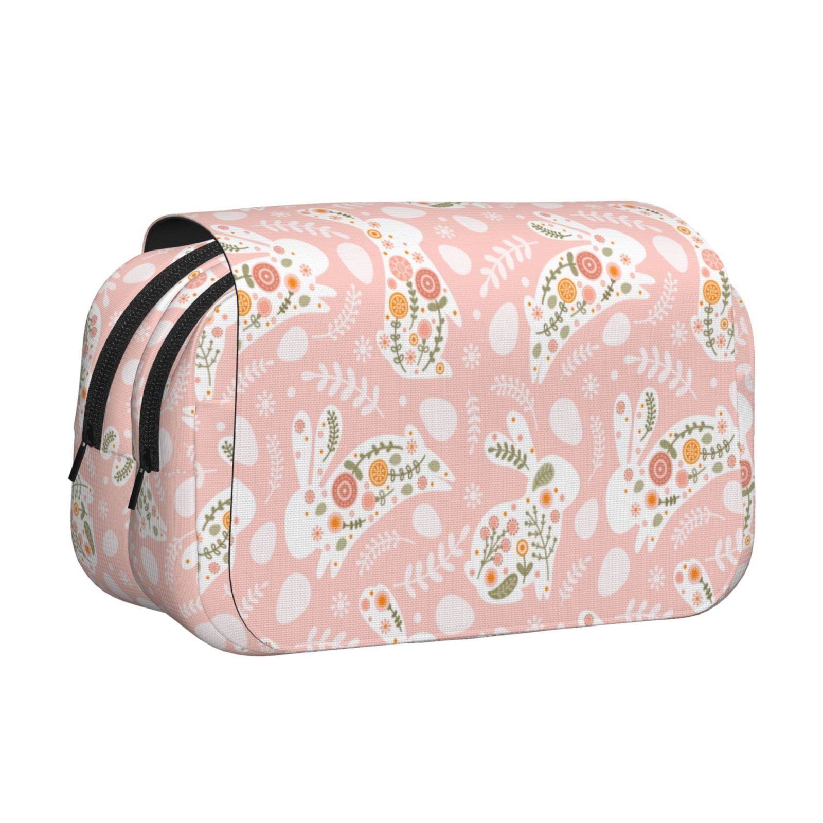 Rateoe Easter Bunny Pattern Double Clamshell Pen Case, Storage Organizer with Two Zipper Compartments– Holds Up to 50 Pencils & Pens