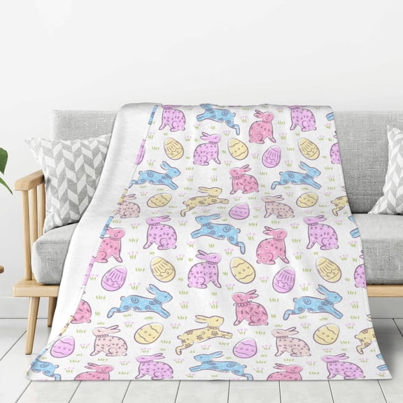 Rateoe Easter Colorful Rabbit Pattern Flannel Throw Blanket, Ultra-soft Blanket for Bed, Couch, Car, Hypoallergenic Anti-pilling blanket-40"x30"(Vertical)