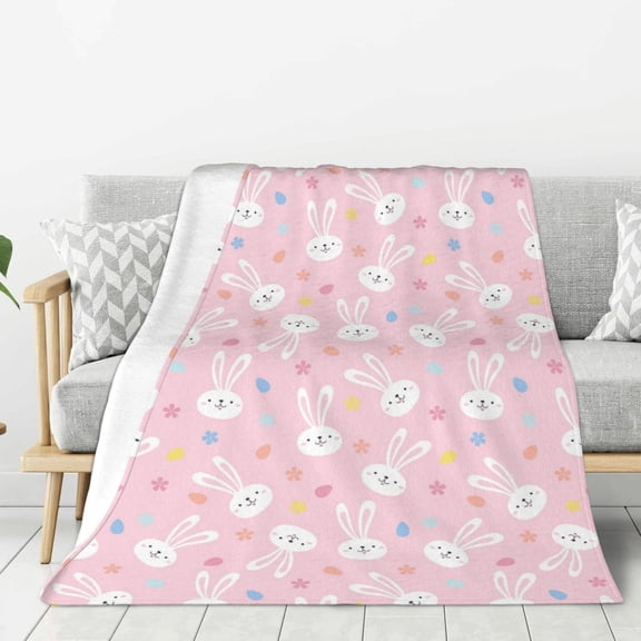 Rateoe Easter Cute Rabbit Pattern Flannel Throw Blanket, Ultra-soft Blanket for Bed, Couch, Car, Hypoallergenic Anti-pilling blanket-40"x30"(Vertical)