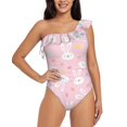 thumbnail image 1 of Rateoe Easter Cute Rabbit Pattern Women One Piece Swimsuits Tummy Control One Shoulder Bathing Suits Ruffle Swimwear-XX-Large, 1 of 6